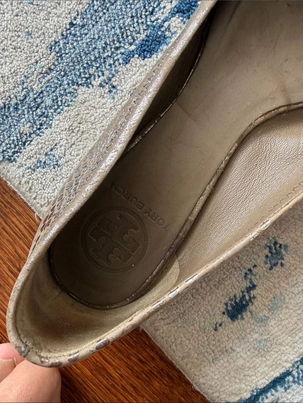 Tory Burch Metallic Taupe Logo Ballet Flats